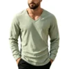 Hdb9ef29f19e04dc39963aec2374e944eb.webp Men's Linen-Blend V-Neck Long Sleeve Top