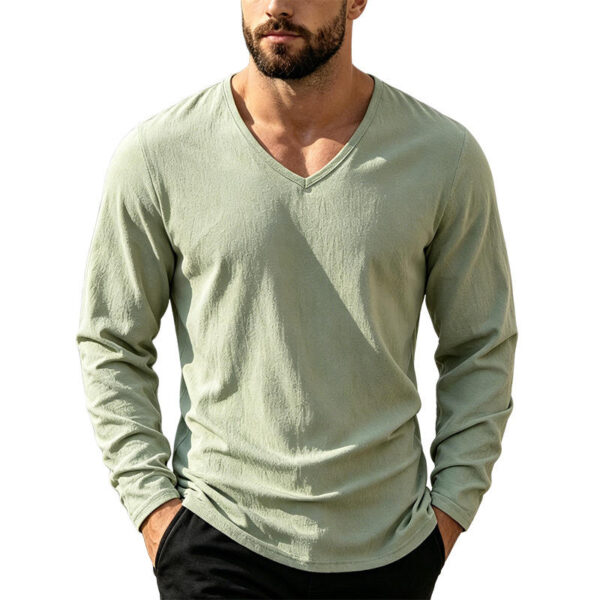Hdb9ef29f19e04dc39963aec2374e944eb.jpg_960x960q80.jpg Men's Linen-Blend V-Neck Long Sleeve Top