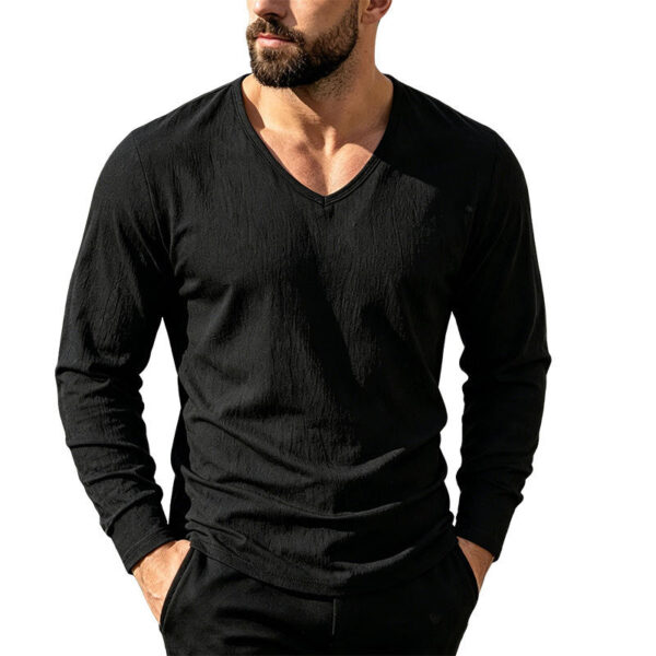 Hfe051fd4e12f457b982bac7b5e94198ce.jpg_960x960q80.jpg Men's Linen-Blend V-Neck Long Sleeve Top
